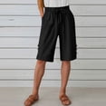 thumbnail image 2 of Womens Half Shorts Pants Summer Elastic Waist Buttons Casual Linen Pockets Pants, 2 of 8