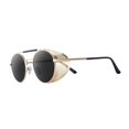 thumbnail image 2 of Lunettes de Soleil Rétro Rondes Steampunk Côté Vintage pour Unisexe Lentille Grise Monture Dorée, 2 of 7