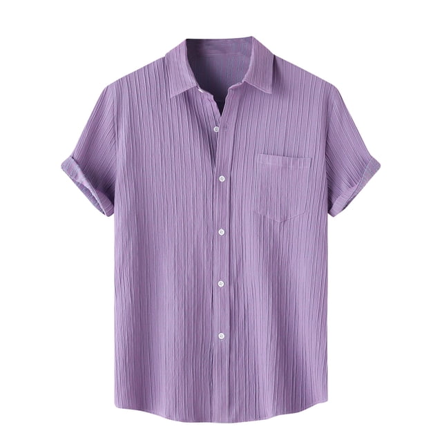 Men Casual Solid Turndown Short Sleeve Button Closure Shirt Hawaii Blouse