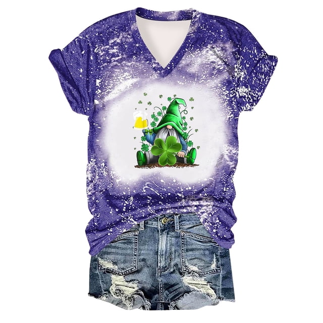 Offres jusqu'à 70 % de Rabais! Fashiopn Hauts d'Été pour Femmes 2024 Grande Taille T-shirt Imprimé à Manches Courtes de la Saint-Patrick Col Rond Haut à Manches Courtes Haut à Manches Courtes Col en V Chemise Cadeau pour Femmes en Solde