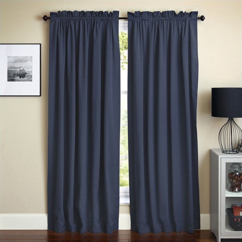 Blazing Needles Twill Drapery Panel Set with 3" Rod Pockets and Tiebacks (Set of 2), 84" by 52", Navy