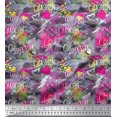 thumbnail image 1 of Soimoi Grey Rayon Fabric Heart,Star & Fashion Text Decor Fabric Printed Yard 56 Inch Wide, 1 of 1