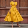 thumbnail image 2 of adviicd Robes pour Femmes Robe Décontractée d'Affaires 2024 Été Travail Bureau Col en V Fendue Ceinturée Sans Manches Robes Jaune,m, 2 of 5