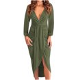 thumbnail image 2 of Gspmoly Robe d'Été, Robe Mi-Mollet pour Femmes et Hiver Unie à Col en V Plissée, Moulante Fendue, Robes de Soirée pour Femmes Offres Prime, 2 of 8