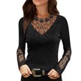 thumbnail image 2 of Pompotops Mode Femme Col Roulé Dentelle à Manches Longues T-Shirt Automne Solide Creux Blouse Tops, 2 of 7