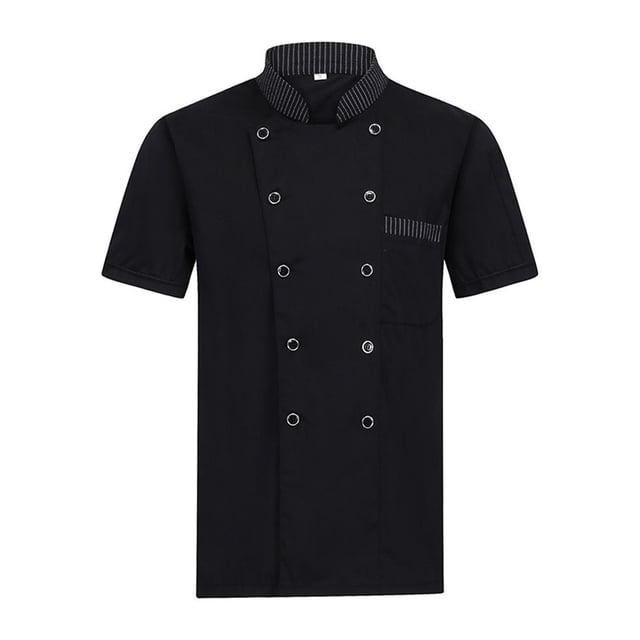 pitrice Chef Uniforms Women Short Sleeve Chef Coat Double Breasted Working Jacket Restaurant Kitchen Cooking Clothes Workwear Black L