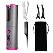 CNKOO Hair Curlers Automatic Cordless Hair Curlers with Adjustable Temps & Timers USB Charger Portable Rotating Curling Wand Pink