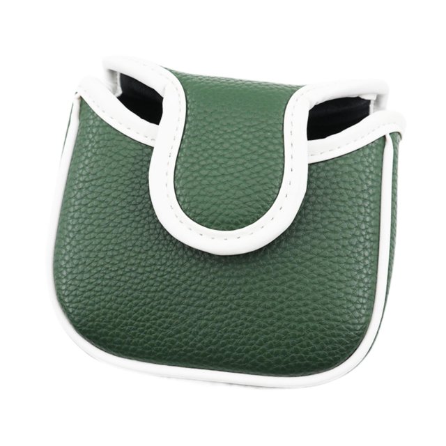 jinwen Golf Accessoires de Couvre-Maillet pour Putter, Couvre-Chef de Club de Golf Confortable et Compact en Cuir PU Vert avec Garniture Blanche. Présente une surface Texturée, un design Facile à Enfiler/retirer et un Ajustement Serré pour une protection Complète des Têtes de Club. Format Compact de 14 cm x 13 cm, Idéal pour la Portabilité et les sports de Plein Air. un Accessoire de Golf Pratique pour Protéger l'Équipement.