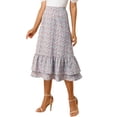 thumbnail image 1 of Unique Bargains Women's Floral Print Elastic Waist Ruffle Hem Midi Skirt, 1 of 7