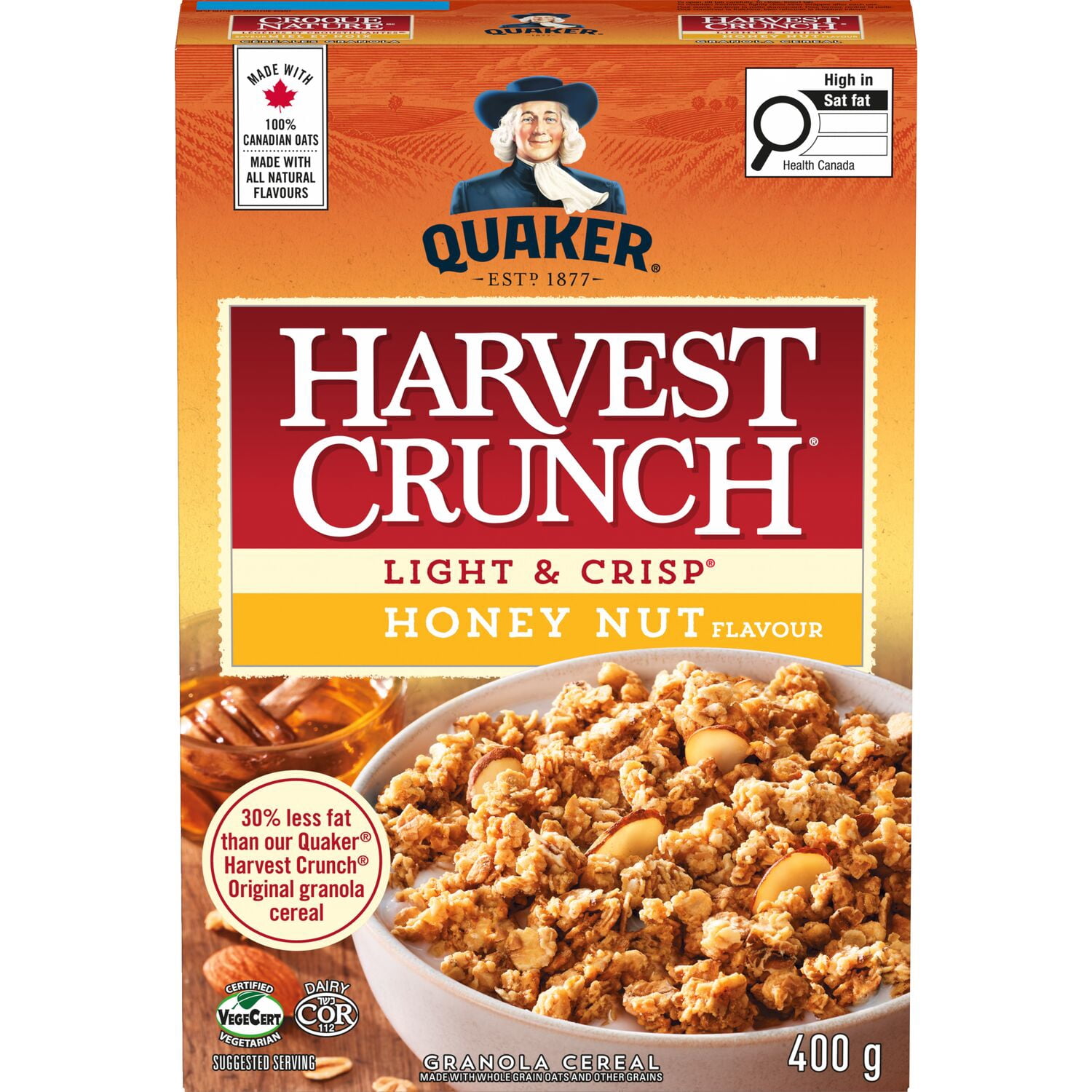 Quaker Céréales granola Croque Nature Légères et croustillantes Saveur Miel et noix
