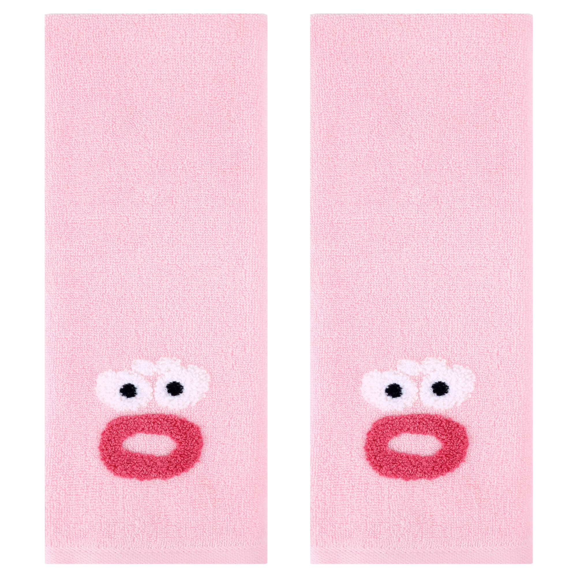 REGALWOVEN Cute Cartoon Pattern Hand Towels, 14" x 30" Cotton Hand Towel Set, Soft Absorbent Towels for Bathroom Pink 2-Piece