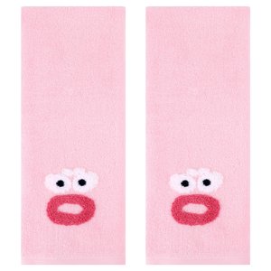 REGALWOVEN Cute Cartoon Pattern Hand Towels, 14" x 30" Cotton Hand Towel Set, Soft Absorbent Towels for Bathroom Pink 2-Piece