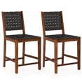 thumbnail image 1 of Costway Woven Bar Stools Set of 2 Counter Height Dining Chairs Faux PU Leather Kitchen, 1 of 8