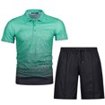 thumbnail image 4 of Mikilon Mens Trendy Outfits 2-Piece Set Short Sleeve Buttoned Lapel Printed T-Shirt Set Chic and Comfortable Short Sleeve Lapel Set Green 3xl, 4 of 6