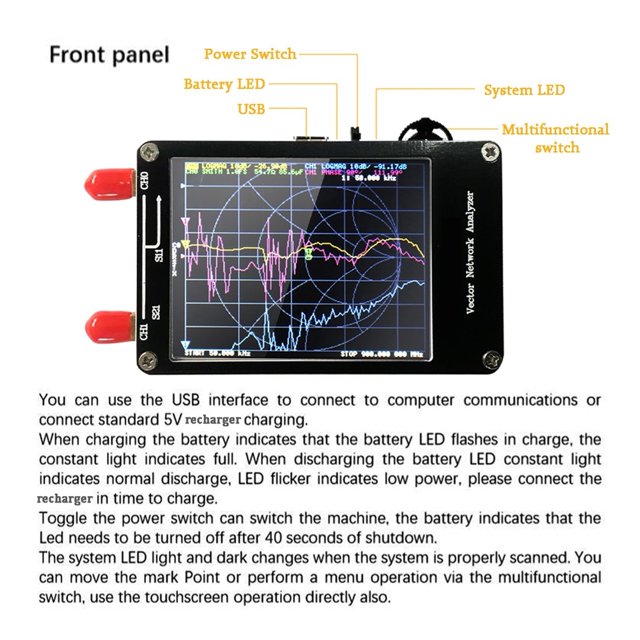 Vector Network Analyzer 50KHz-900MHz Digital Display Touching Screen Shortwave MF HF VHF UHF Antenna Analyzer Standing Waves ,Powerful Signal Generation