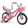 thumbnail image 1 of Costway 14 Inch Kids Bike with Basket Doll Seat & Colorful Streamers 2 Training Wheels Pink, 1 of 8
