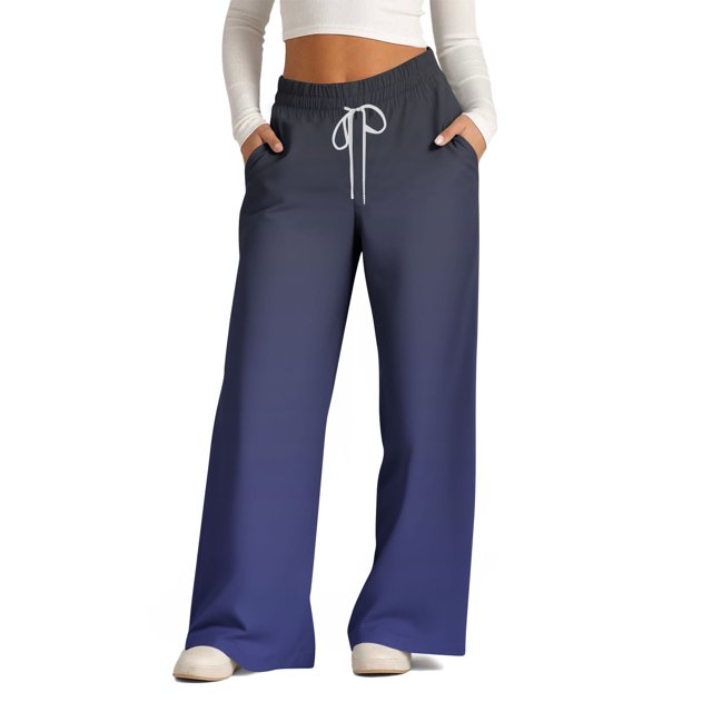 Pants for Women, Womens Fashionable Striped Printed Drawstring Wide Leg Pants