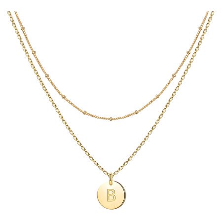 SIfdSeng Women's Fashion Heart Letter Necklace 26 Letters Circular Double Layer Neck Chain
