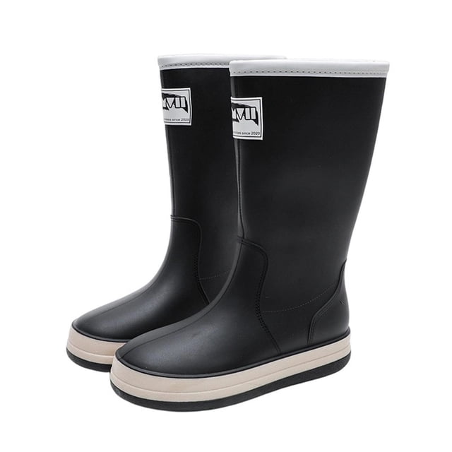 Black Womens High Top Rain Boots With Solid Color Waterproof Design Thick Sole Comfortable For Spring Summer Rainy Everyday Wear Size 41