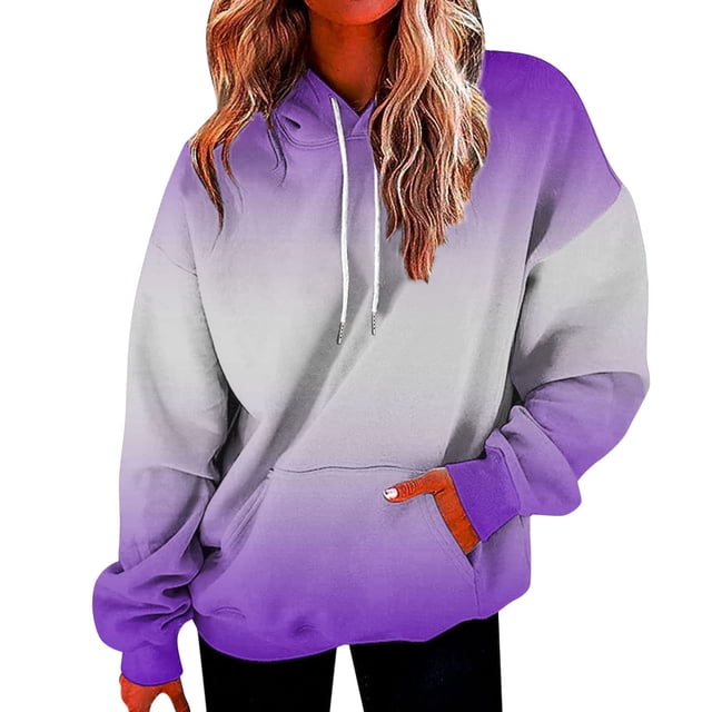 Timegard Sweatshirts for Women Plus Size Zipper Hoodies Pullover Gradient Color Fall Casual Loose Tops