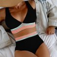 thumbnail image 1 of TACILIP Womens High Waisted Bikinis Set V Neck Swimsuit 2 Piece Bathing Suit Color Block Swimwear, 1 of 6