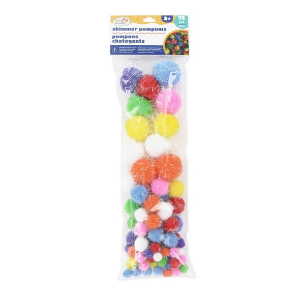 TINY HANDS Shimmer PomPoms - 75 pcs, Assorted 12.7-38.1 mm (1.5 in), Ages 3+