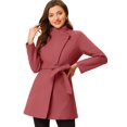thumbnail image 1 of INSPIRE CHIC Manteau Long Classique pour Femme à Col Montant, Manches Longues, d'Hiver, Ceinturé, S Rouge Melon D\'eau, 1 of 6
