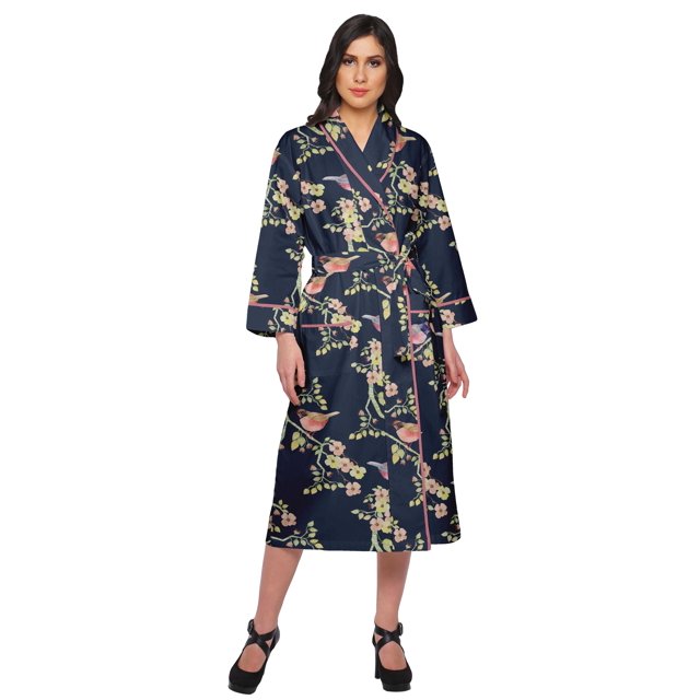 Moomaya Printed Long Robe With Pockets Cotton Bride Getting Ready Dress
