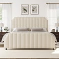 thumbnail image 2 of PIONEERWORKS King Size Bed Frame with 50.2“ Headboard Platform, Velvet Upholstered Bed Frame with Vertical Channel Tufted Headboard & Footboard, Cream, 2 of 9