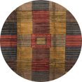 thumbnail image 1 of Ahgly Company Tapis Rond Abstrait Rouge Brun à Carreaux, 6 Pieds Rond, 1 of 6