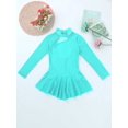 thumbnail image 3 of Hansber Girls Long Sleeves Sequins Mesh Patchwork Gymnastics Ballet Dance Dress Figure Ice Skating Mint Green 8, 3 of 5