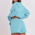 thumbnail image 4 of Ensemble de Survêtement pour Femmes avec Shorts, Tenue 2 Pcs pour Femmes pour l'Automne, Chandail à Manches Longues Décontracté Surdimensionné à Col Rond, Chandails Molletonnés à Enfiler, Shorts à Taille Élastique, Ensembles Assortis Bleu Pâle, 4 of 7