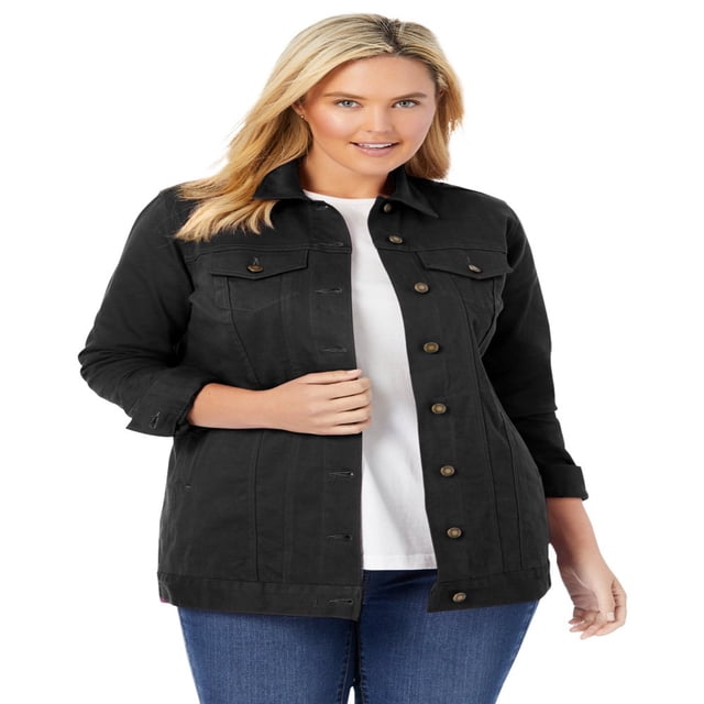 Woman Within Veste en Denim Extensible Longue Grande Taille Veste en Jean Surdimensionnée - 22 W Indigo
