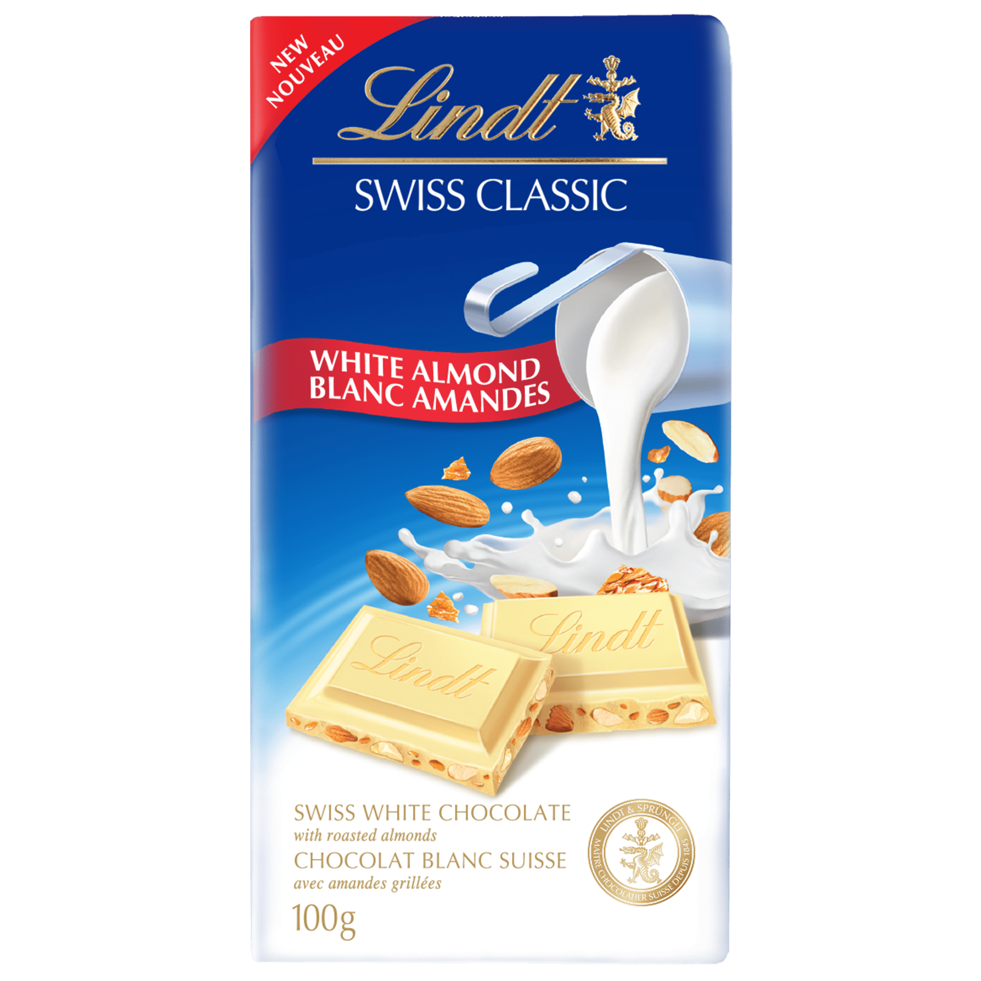 Lindt SWISS CLASSIC White Chocolate Almond Bar, 100 g