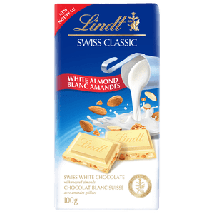 Lindt SWISS CLASSIC Barre à amandes de chocolat blanc, 100 g