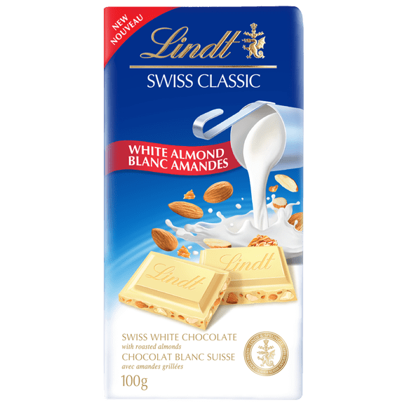 Tablette de chocolat blanc et amandes SWISS CLASSIC de Lindt, 100 g
