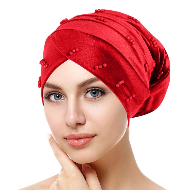Womens Large Elastic Solid Color Comfortable Flat Hat Pearl Cap Nail Bead Pile Cap