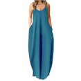 thumbnail image 1 of Robe Maxi d'Été pour Femmes Décontractée Bohème Longue Robe Sans Manches à Bretelles Smockée à Volants Longue Plage Soleil Robes, 1 of 4