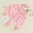 thumbnail image 4 of Heart Print Long Sleeve Crewneck Sweatshirt Pants Headband Sets for Girls, 4 of 8