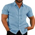 thumbnail image 1 of Mens Linen Button Up Casual Short Sleeve Slim Fit Shirts, 1 of 6