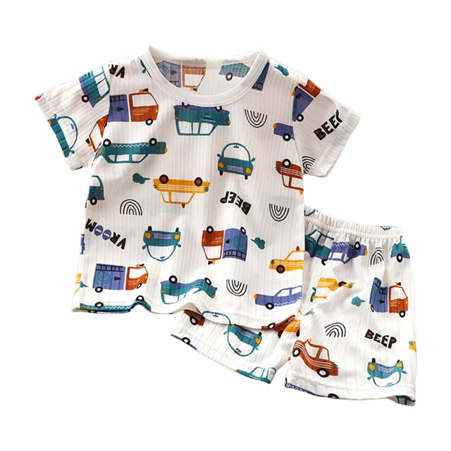 Akiihool Pyjama pour Enfants, Ambiance Familiale, Ensembles de Pyjamas d'Été pour Garçons, Pyjamas Courts en Coton s (Bleu, 3-4 Ans)