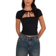 thumbnail image 1 of Gupgi Femmes Slim T-Shirts Col Rond Manches Courtes Tie-up Évidés Tee-Shirts Été Hauts, 1 of 7
