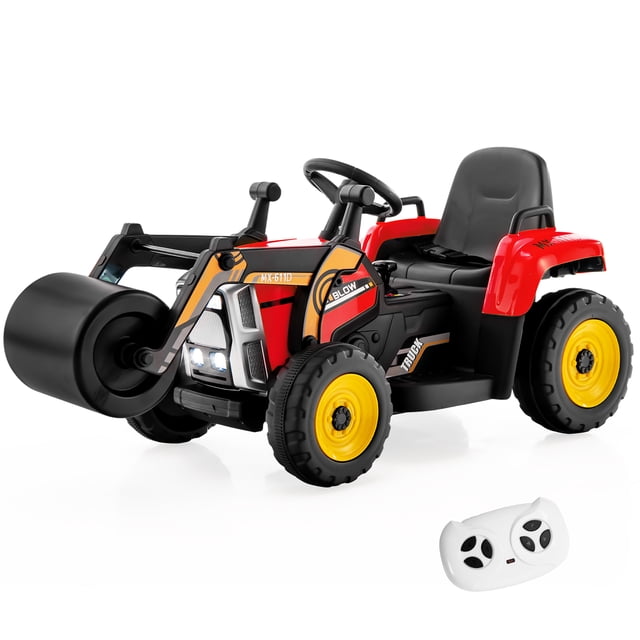 Costway Rouleau Compresseur pour Enfants 12 V Tracteur Électrique Télécommandé avec Musique et Lumière DEL Rouge