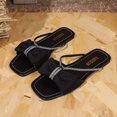 thumbnail image 4 of Slide for Womens Flat Open Square Toe Rhinestone Strappy Bow Non Slip Beach Summer Sandals Black, 4 of 9