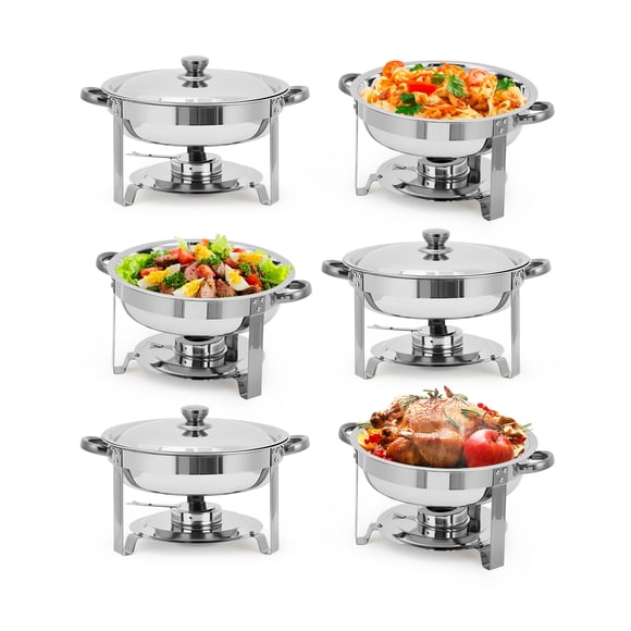 GOGRANT Ensemble de Buffets à Réchaud en Acier Inoxydable, Réchauffe-Nourriture Rond avec Couvercle en Verre et Support de Couvercle, Serveur de Buffet pour Traiteurs, Fêtes, Mariages, Banquets (Lot de 2/4/6)