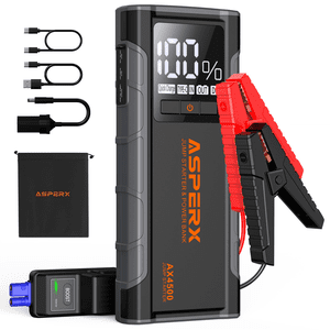 ASPERX Jump Starter Portable Battery Jumper Pack 4500A boxeur de saut à l'auto (pour tous les gaz et 10.0L Diesel), Câbles de saut d'obstacles lourds & Booster de saut de batterie d'urgence pour voiture 12V Véhicules