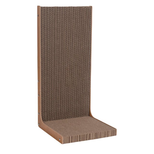 Yinanstore Cat Scratch Pad with an L-shaped vertical design made of thickened corrugated cardboard for scratching and resting. The stable base prevents tipping, offering ample space for cats to stretch and play. Ideal for protecting walls, furniture, and carpets from claw damage. Suitable as cat furniture and training toy. Dimensions: 56cm x 30cm x 24cm.