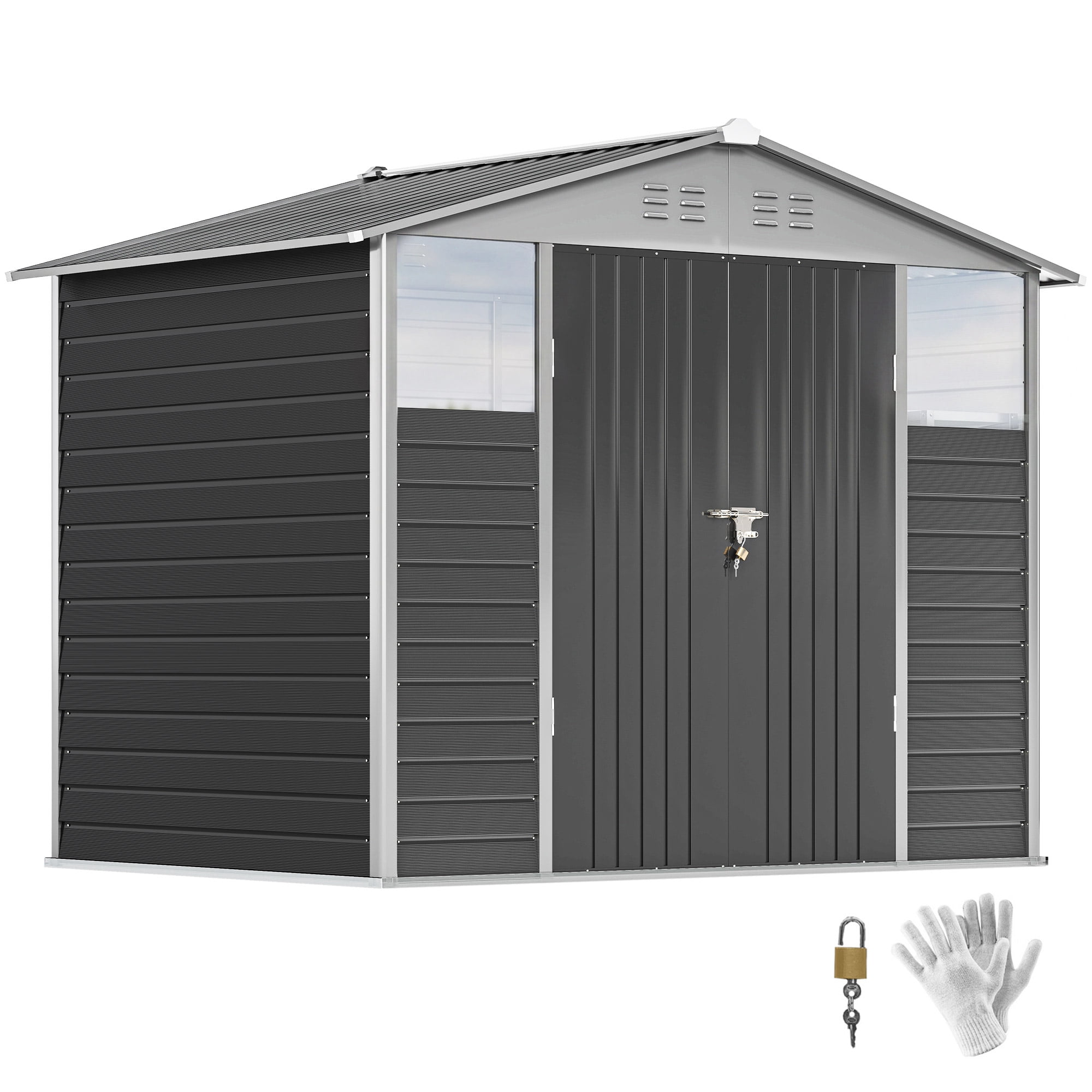 Outsunny 8' x 6' Outdoor Storage Shed, Metal Tool Shed, Dark Grey