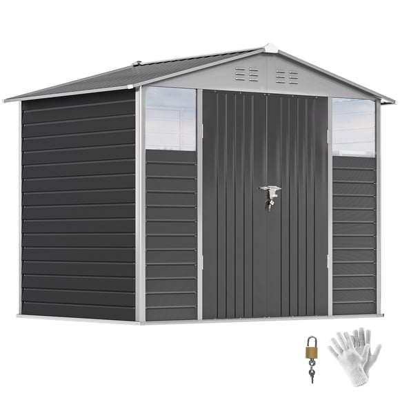 Outsunny 8' x 6' Outdoor Storage Shed, Metal Tool Shed, Dark Grey