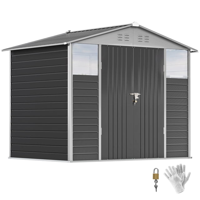 Outsunny 8' x 6' Outdoor Storage Shed, Metal Tool Shed, Dark Grey